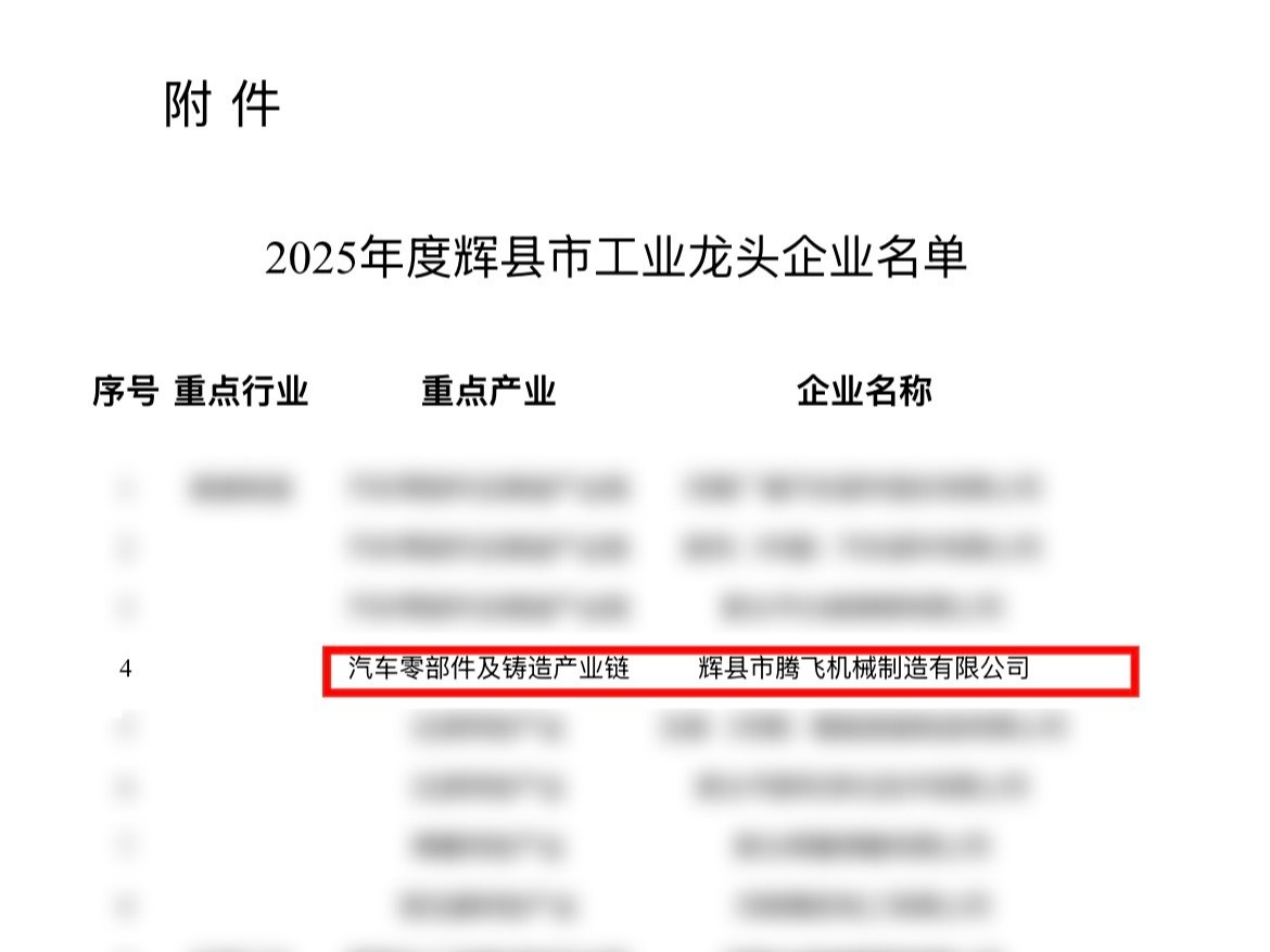 大型鑄鋼廠-騰飛鑄鋼喜報頻發(fā)！——榮獲輝縣市龍頭企業(yè)榮譽(yù)